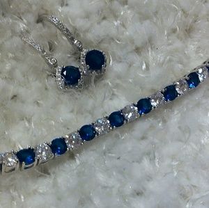 BONUS! SET!!9.78 twct Blue White Sapphire Bracelet
